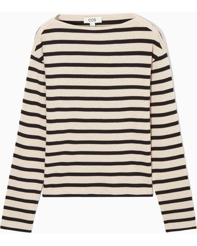 COS Striped Boat-neck Long-sleeved Top - White