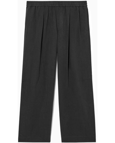 COS Pleated Wide-leg Chambray Trousers - Grey