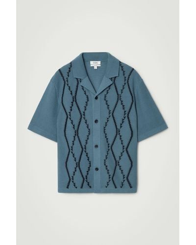 COS Abstract Argyle Knitted Shirt - Blue