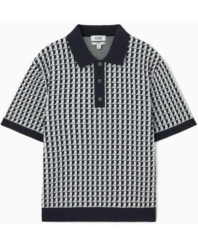 COS Geometric-jacquard Polo Shirt - Gray