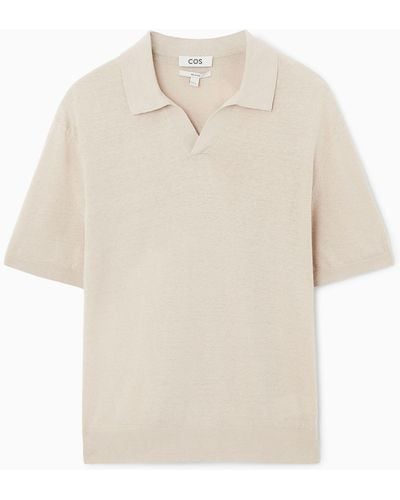 COS Knitted Linen Polo Shirt - White
