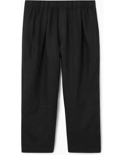 COS Cropped Wide-leg Linen Trousers - Black