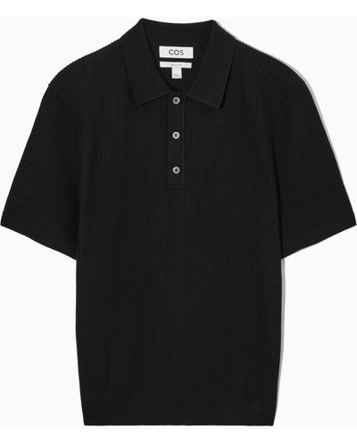 COS Textured Knitted Polo Shirt - Black