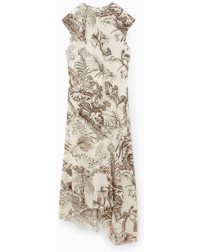 COS Botanical-print Silk Dress - Natural