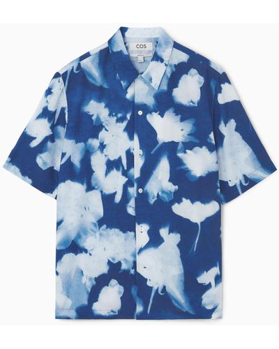 COS Inverted-floral Short-sleeved Shirt - Blue