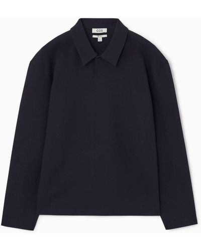 COS Long-sleeved Jersey Polo Shirt - Blue