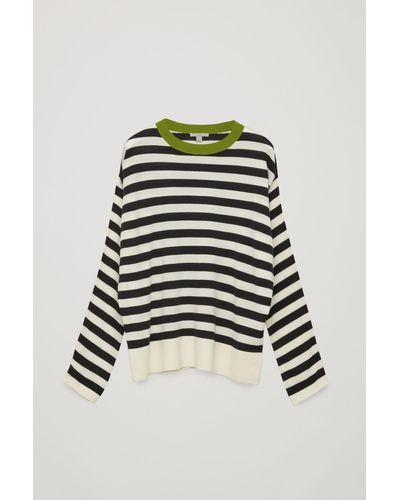 COS Draped Striped Merino Sweater - Green