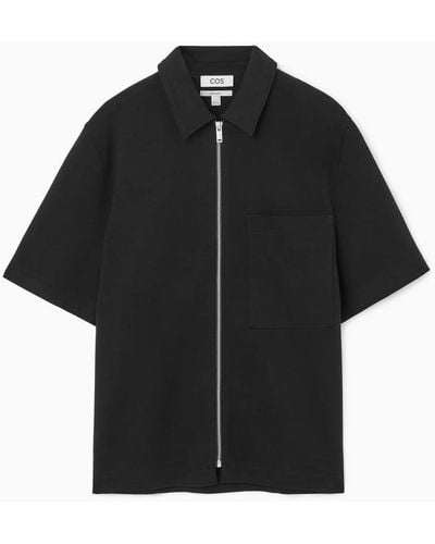 COS Kurzärmliges Jersey-hemd Mit Reissverschluss - Schwarz