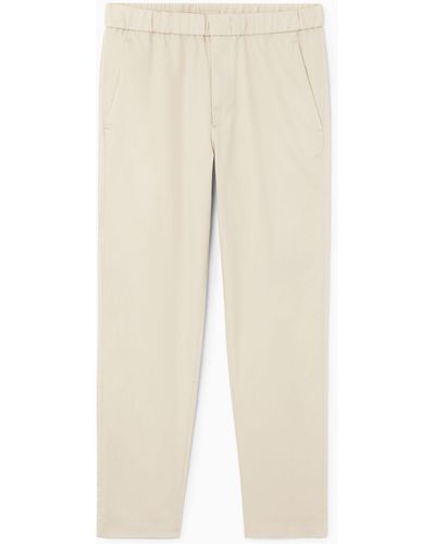 COS Elasticated Tapered Twill Trousers - Natural