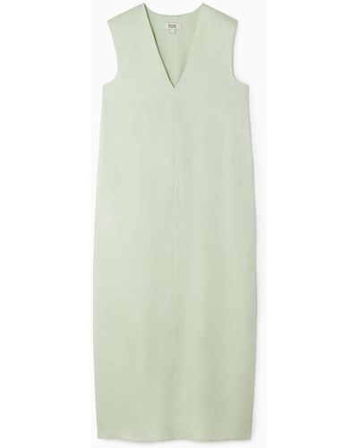 COS V-neck Linen-blend Dress - Green