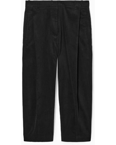 COS Pleated Barrel-leg Corduroy Trousers - Black