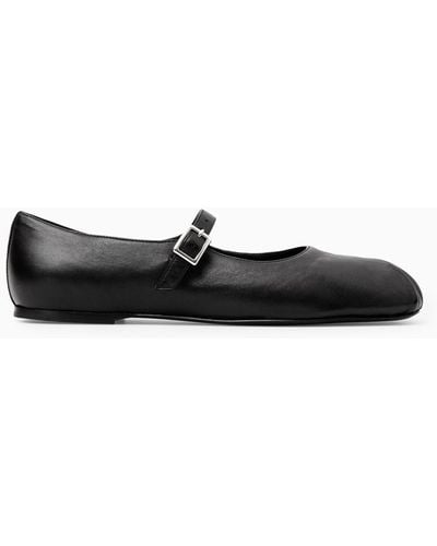 COS Pleated Leather Mary-jane Ballet Flats - Black