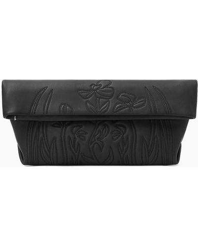 COS Embroidered Western Clutch - Leather - Grey