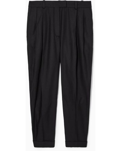 COS High-waisted Tapered Twill Trousers - Black