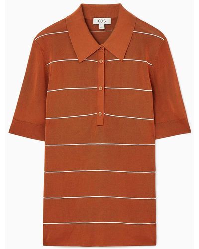 COS Gestreiftes Poloshirt Aus Strick - Orange