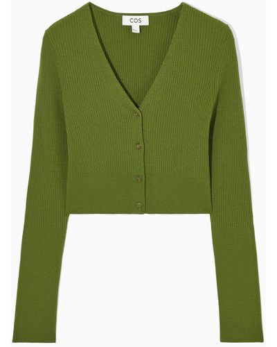 COS Ribbed-knit Merino Wool Cardigan - Green