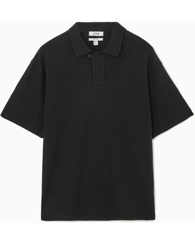 COS Camp-collar Seersucker Polo Shirt - Black