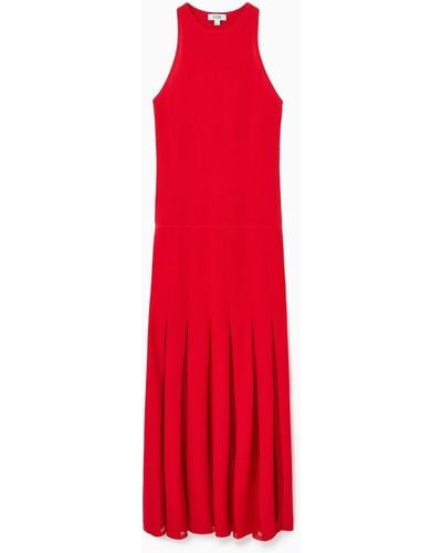 COS Pleated Racer-neck Maxi Dress - Red