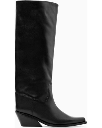 COS Knee-high Leather Cowboy Boots - Black