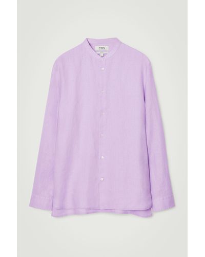 COS Oversized Grandad-collar Linen Shirt - Purple