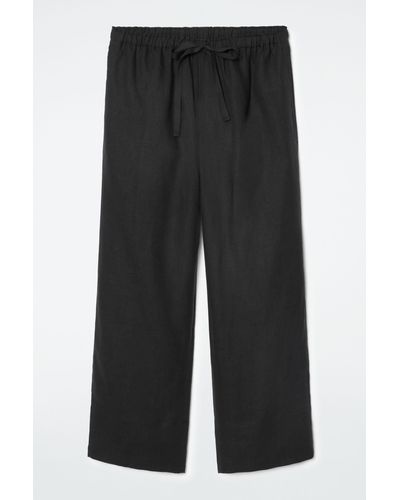 COS Drawstring Linen Trousers - Black