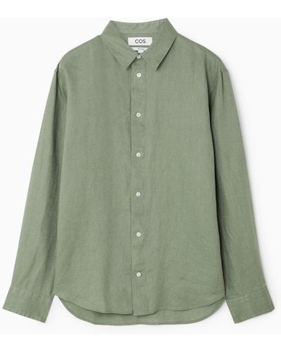 COS Linen Long-sleeved Shirt - Green