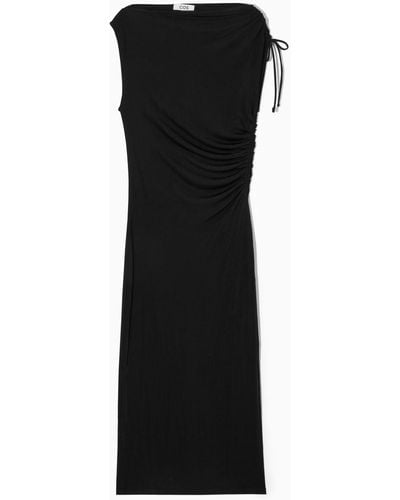 COS Asymmetric Off-the-shoulder Wrap Dress - Black