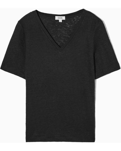 COS V-neck Linen T-shirt - Black