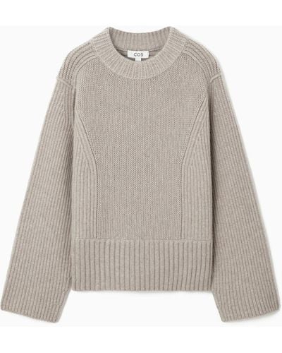COS Chunky Paneled Wool Sweater - White