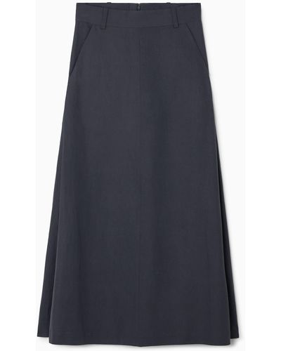 COS Tailored Linen-blend Midi Skirt - Blue