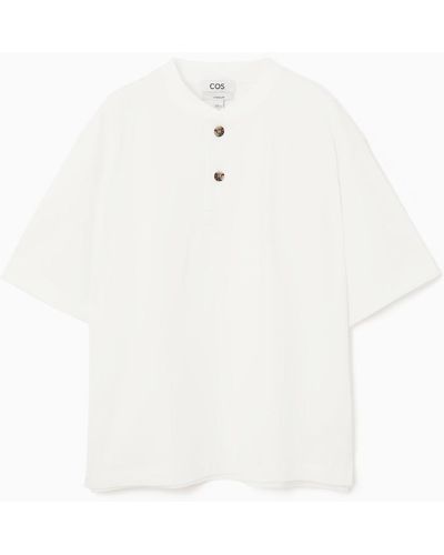 COS Oversized-t-shirt Mit Kurzer Knopfleiste - Weiß