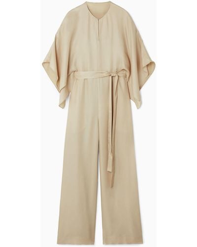 COS Cape-sleeve Twill Jumpsuit - Natural