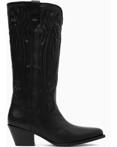 COS Embroidered Leather Cowboy Boots - Black