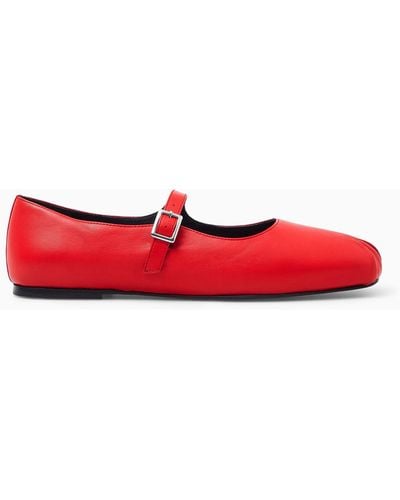 COS Pleated Leather Mary-jane Ballet Flats - Red