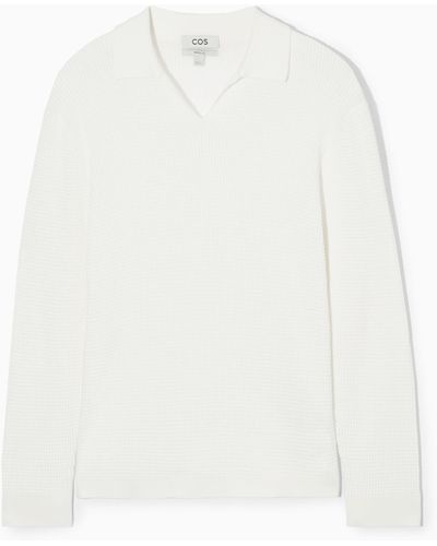 COS Waffle-knit Long-sleeve Polo Shirt - White