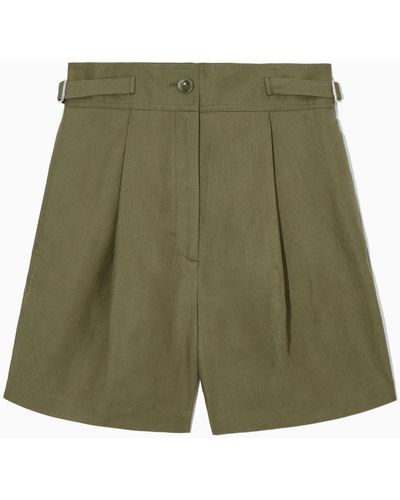 COS Pleated Linen-blend Utility Shorts - Green