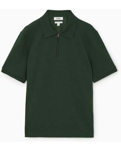 COS Short-sleeved Zip-up Polo Shirt - Green