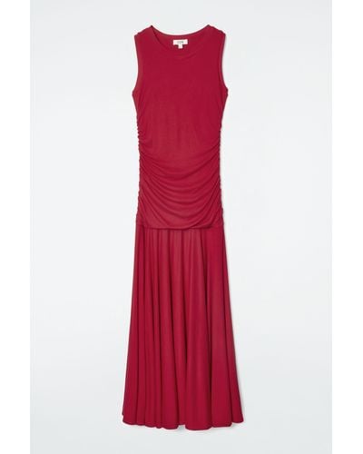 COS Ruched Maxi Dress - Red