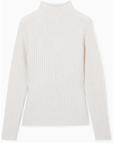 COS Ribbed Pure Cashmere Turtleneck Jumper - White