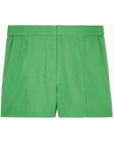 COS Pintucked Linen Shorts - Green