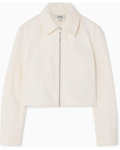 COS Cropped Twill Zip-up Jacket - White