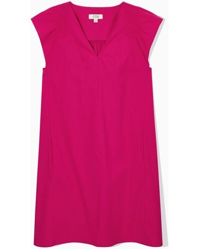 COS Smocked V-neck Mini Dress - Pink