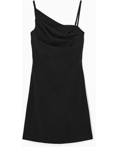 COS Asymmetric Draped Mini Dress - Black