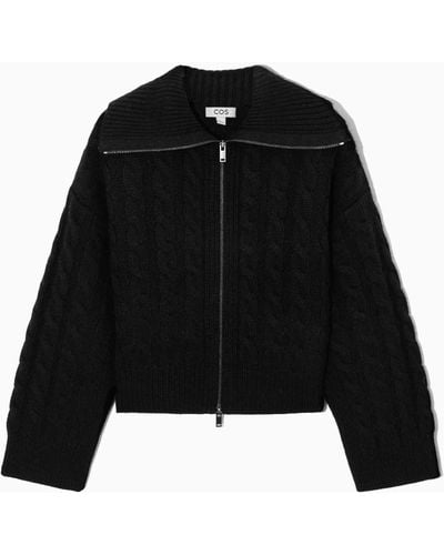 COS Cable-knit Wool Zip-up Jacket - Black