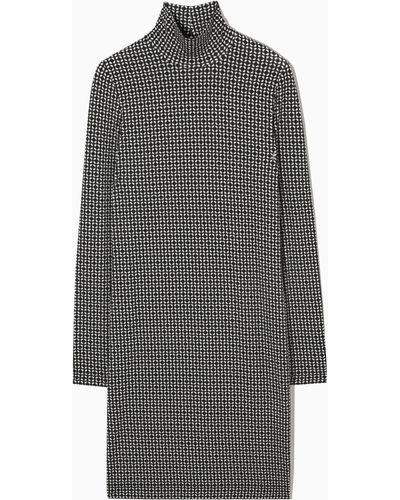 COS Printed Roll-neck Mini Dress - Grey