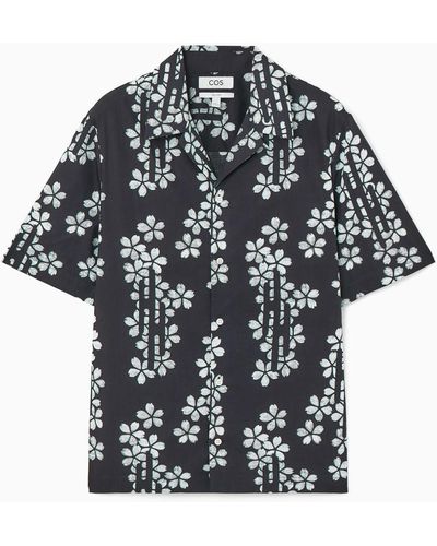 COS Floral-print Short-sleeved Shirt - Black