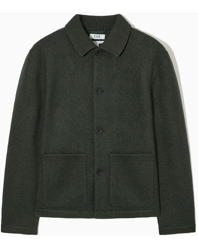 COS Knitted-collar Wool Workwear Jacket - Green