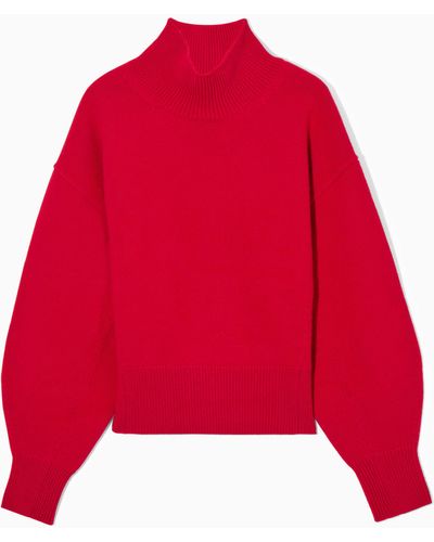 COS Funnel-neck Waisted Wool Jumper - Red