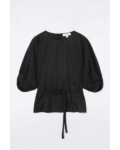 COS Belted Puff-sleeve Blouse - Black