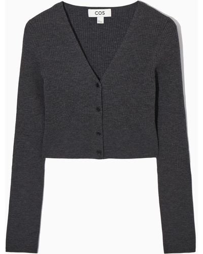 COS Ribbed-knit Merino Wool Cardigan - Gray